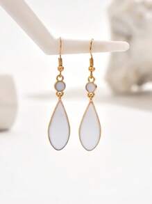 1 Paar modische und vielseitige Öltropfen-Anhänger-Ohrringe in Weiß, geeignet für den täglichen Modestil von Frauen und als Partyaccessoire - Weiss - Übersicht 3