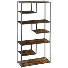HOMCOM 7 Tier Ladder Shelf, Industrial Book Shelf, Metal Shelving Unit For Living Room, Study, Bedroom, Rustic Brown - Brown - View 2