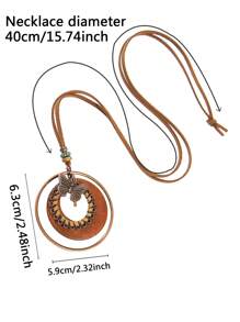 TopHanqi 1pc Vintage Coffee Color Butterfly Pendant Necklace, Multilayer Geometric Round Circle Wooden Ring Design, Suitable For Women To Pair With Daily Outfits And Party Accessories, Gift