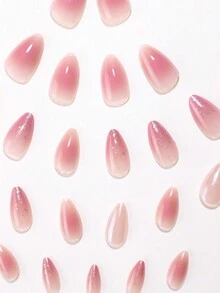 Nâng cấp phong cách của bạn, 24 miếng dán móng tay hình quả hạnh nhân màu hồng nhạt, móng tay ngắn nhuộm loang màu hồng ngọt ngào với giấy bạc vàng, phù hợp cho bé gái, quý cô, ngày lễ, tiệc tùng, quà tặng, trang phục công sở hàng ngày, bao gồm 1 miếng băng dính hai mặt và 1 dũa móng tay - Nhiều màu - Xem 5