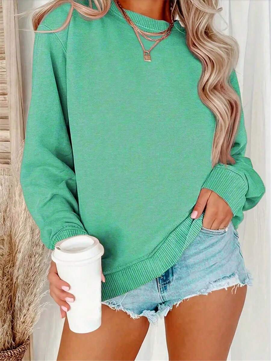 Áo nỉ mỏng tay dài cổ tròn đơn giản, kiểu dáng thường ngày, thích hợp cho mùa xuân.