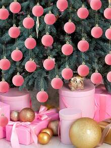 12 decorațiuni de Crăciun pentru brad, bile de catifea lucrate manual, decorațiuni de Crăciun cu bile de catifea roz, decorațiuni de Crăciun cu bile de 3,15 inci, bile din plastic plușate, ornamente de Crăciun suspendate, ornamente de Crăciun plușate pentru petreceri, bile de catifea lucrate manual, decorațiuni de Crăciun pentru brad, bile de catifea de Crăciun (produsul include frânghie)