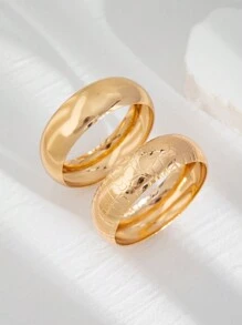 2 peças/conjunto de pulseira larga com padrão metálico exagerado europeu e americano, conjunto de joias retrô minimalista e robustas, adequado para decoração diária e de festas femininas, joias para combinar com roupas e presente - Conjunto de pulseira de 2 peças - Ver 10