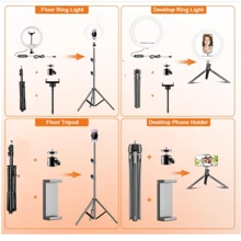 13''Ring Light With Stand And Phone Holder, Desk Tripod, Selfie Light For Video Recording, Live Streaming, Makeup, Big Ringlight With Tripod Compatible With Iphone, Android, Camera, - Multicolor - View 2