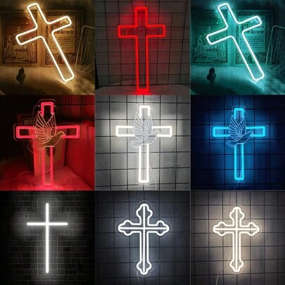 Cross Neon Signs, LED Cross Neon Lights For Window Decor Hanging Jesus Neon Light Up Signs For Wall, USB Powered Neon Signs Bedroom,Wall,Christening Day, Festivals Party Decor