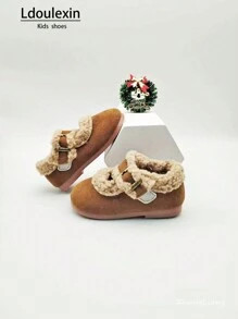 Nuove scarpe piatte con imbottitura in pile per bambini, autunno/inverno, scarpe casual e calde, semplice design per ragazze, adatte per uso quotidiano e attività all'aperto alla moda