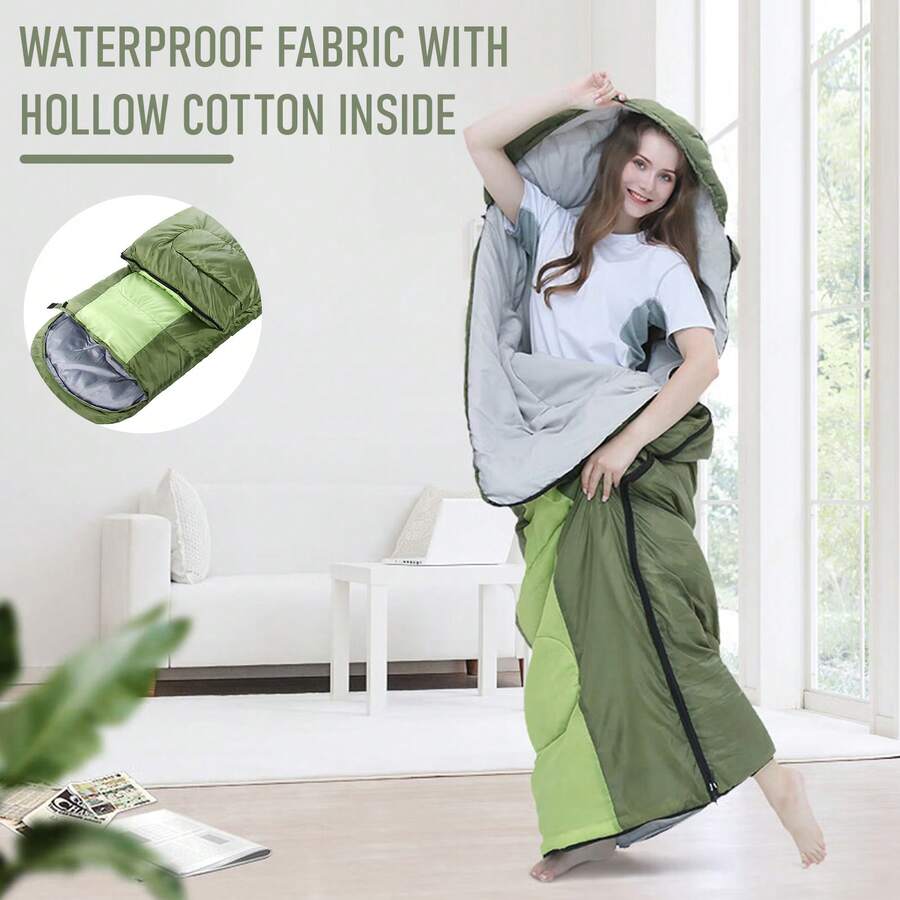 Túi ngủ có mũ trùm đầu dành cho người lớn, có thể ghép lại với nhau cho các cặp đôi, thích hợp cho cắm trại ngoài trời quanh năm - Nhiều màu - Xem 1