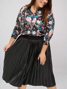 Plus Size Women Floral Allover Print Long Sleeve Shirt, Elegant For Autumn