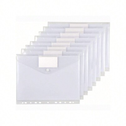 8pcs 11 Hole Clear Plastic Document Bags With Snap/Hook And Loop Closure,Waterproof A4 File Folders Suitable For 2/3/4 Ring Binders,Back To School,School Supplies
