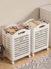 1 件带轮子的塑料储物篮，可折叠大容量储物箱，洗衣收纳盒，浴室、阳台等，节省空间的正装裤子鞋子牛仔裤靴子裙子洗衣篮，洗衣篮浴室收纳盒，篮子，储物篮，可折叠洗衣篮 - 白色 - 查看 3
