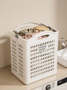 1 件带轮子的塑料储物篮，可折叠大容量储物箱，洗衣收纳盒，浴室、阳台等，节省空间的正装裤子鞋子牛仔裤靴子裙子洗衣篮，洗衣篮浴室收纳盒，篮子，储物篮，可折叠洗衣篮 - 白色 - 查看 4