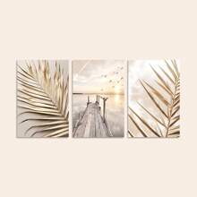 3pcs Sang trọng Vàng Lá cây & Trắng Thiết kế hoa Treo tranh Bộ , Phong cách tối giản tranh sơn dầu In hoa , Hoàn hảo Đối với Phòng khách , Phòng ngủ & Nhà  Đồ trang trí , Đóng khung - Lá và hoa vàng (không khung) - Xem 22