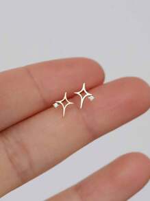 1 Pair 925 Sterling Silver Hollow Cubic Zirconia Star Design Stud Earrings, Fashion Jewelry Gift For Women,Party