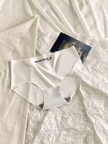 3pcs Women's Solid Color Cute Smiling Face Seamless Breathable Mid-Rise Briefs