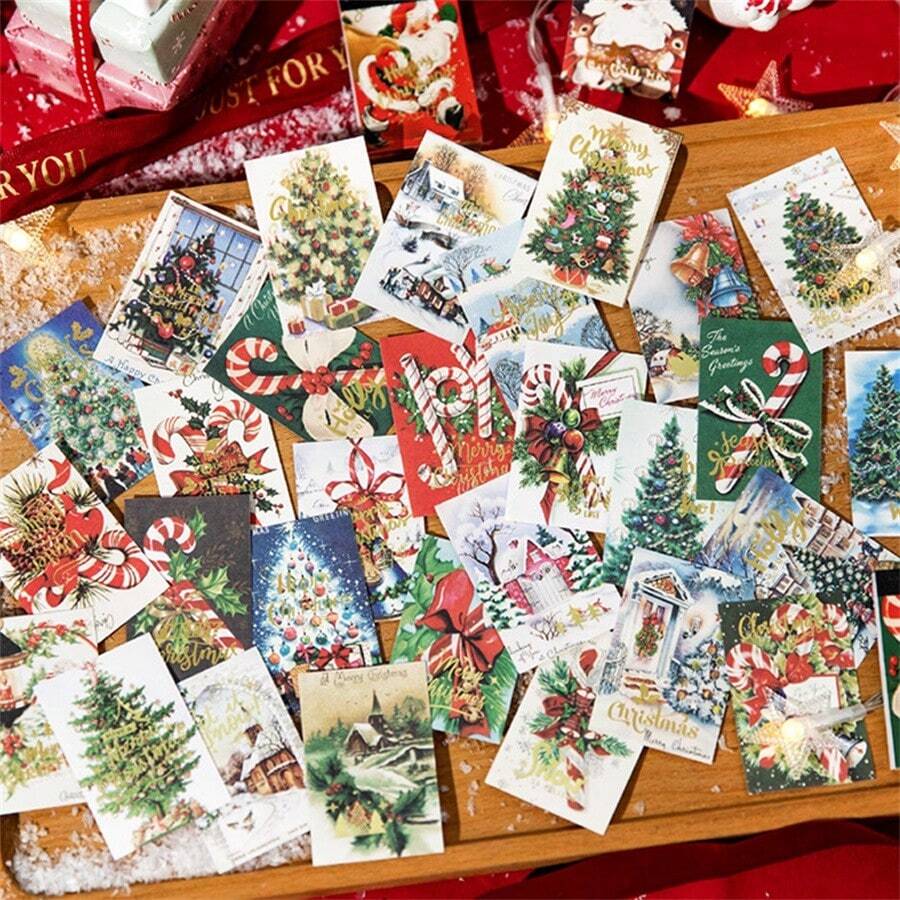 30Pcs/Bag Mini Sticker Book, Christmas Story Collection Series, Retro