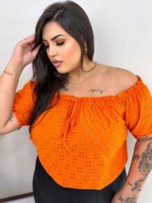 Kit Of 2 Stylish Plus Size Women's Blouses In  Lesse Mesh, Colorful And Stylish For Christmas And New Year Parties - 黑色和橙色 - 查看 2