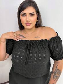 Kit Of 2 Stylish Plus Size Women's Blouses In  Lesse Mesh, Colorful And Stylish For Christmas And New Year Parties - 黑色和橙色 - 查看 5