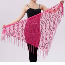 Hüfttuch für Frauen beim Bauchtanz mit Pailletten und Quasten, dreieckiges Wickelrock Hüftkette (Gesamtlänge 150cm)