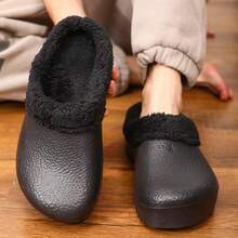 Dép lê đen cho nam, giày mũi kín đầu bếp Cross-Border Kitchen, giày đi trong nhà mùa đông ấm áp, lót nhiệt, chống thấm nước, chống trượt - màu đen - Xem 8