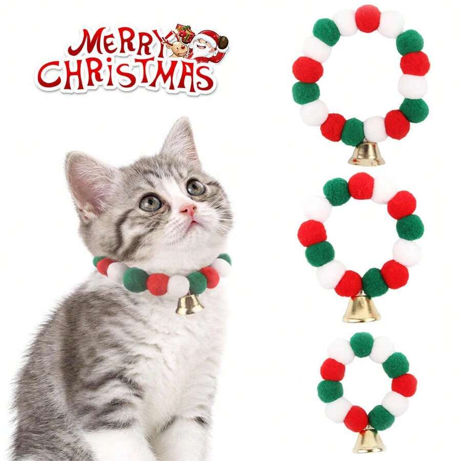 1 pièce Collier de Noël pour Animaux de Compagnie avec Cloche, Matériau en Peluche Pompon, Accessoire Mignon de Vacances pour Chiens et Chats, Décoration de Noël, Costume d'Animal de Compagnie, Accessoire Photo de Petit Animal de Compagnie, Meilleurs Cadeaux