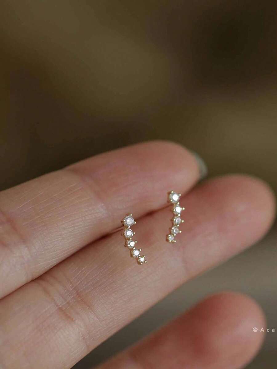 1 Cặp bông tai đinh tán nhỏ Zirconia bạc S92 thanh lịch, Phụ kiện trang sức tối giản, Quà tặng lãng mạn - radian - Xem 1