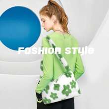 Fuzzy Tote Bag Y2K Fluffy Shoulder Bag Women Furry Purse Large Cute Plush Bag Ladies Faux Fur Bag For Autumn And Winter - Hoa xanh - Xem 4