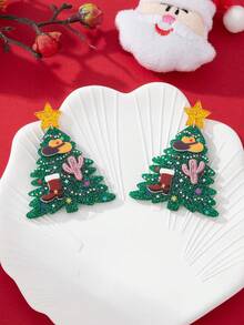 1 Cặp mũ cây thông Noel bằng acrylic lấp lánh, giày bốt, hoa tai lủng lẳng trang trí hình xương rồng, món quà hoàn hảo cho phụ nữ - bông tai giáng sinh - Xem 9