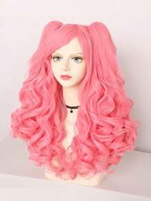 粉色、黑色、紫色、绿色 22 英寸 2 马尾哥特式时尚假发，适合角色扮演派对、情人节假发，可爱长卷发粉色假发 - 粉色 - 查看 5