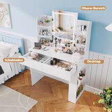 Dressing Table With LED Lighting, 3 Colors With Adjustable Brightness, Dressing Table With Mirror For Make-Up, Cosmetic Table With Adjustable Shelves, 2 Drawers, Modern, White
