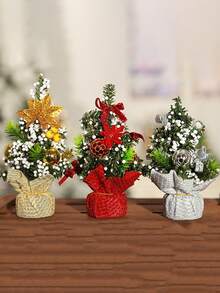 1Pc Artificial Mini Christmas Tree With Ornaments, Tabletop Small Pine Tree Christmas Decoration For Home, Office, Kitchen, Dining Table - Multicolor - View 4