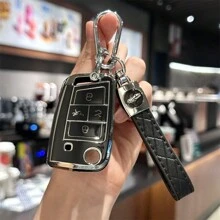 带钥匙扣的钥匙扣盖适用于 Atlas 适用于 Golf 适用于 GTI 适用于 Jetta 适用于 Tiguan 汽车钥匙包，全面保护，4 个按钮