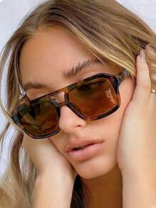 1 件复古方形时尚眼镜，女士时尚，豹纹框架时尚眼镜，户外旅行和海滩配饰，海滩配饰，女士眼镜，时尚基本款，秋冬夏季海滩度假，户外，旅行 - 彩色 - 查看 1