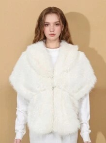 1pc Women's Solid Color Fluffy Collar Scarf, Thick Outdoor Casual Windproof Warm Fashion Elegant Shawl, Polyester, Autumn/Winter