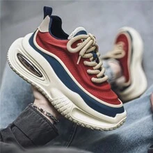 2024 neue Herren lässige Nischen-Sneaker mit niedrigem Einstieg, Farbblock-Plateau-Lässig Schuhe - Rot - Übersicht 1