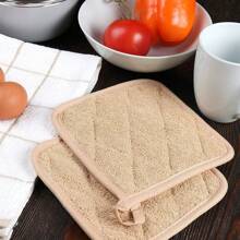 4 件装棕色单面镀银隔热垫，简约涤纶毛巾布方形隔热垫，适用于厨房、烤箱和烧烤 - 棕色 - 查看 5