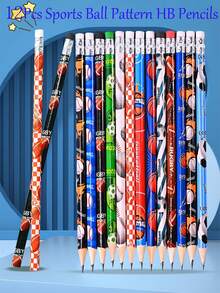 12pcs Sports Ball Pattern HB Pencils, Student Learning Supplies