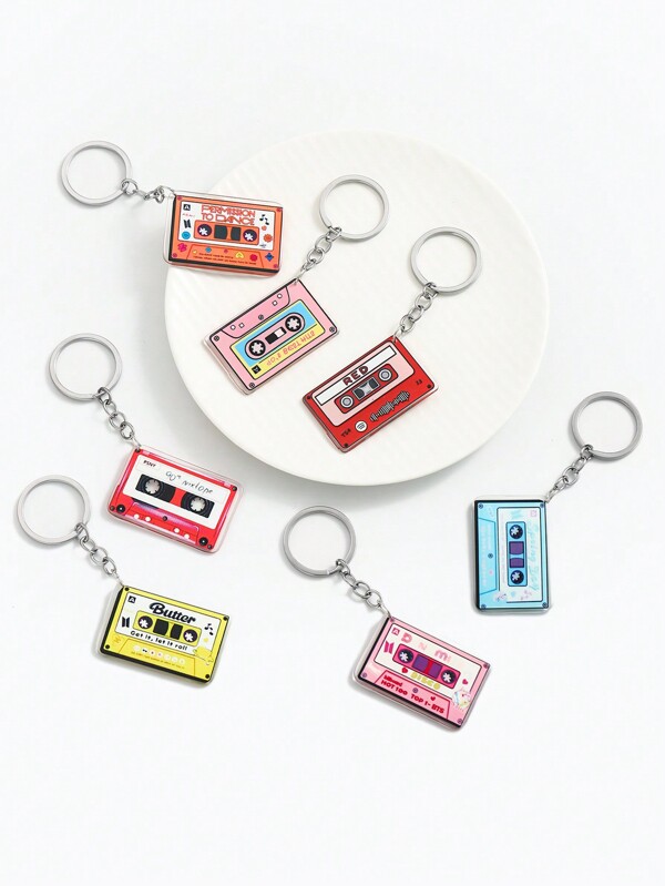 1pc Creative Retro Acrylic Colorful Tape Keychain, Bag Pendant Decoration, Holiday Creative Gift, Promotional Gift, Suitable For Daily Use Car Accessories Bag Charm School