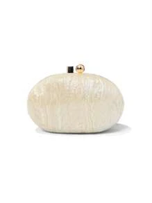 新款秋季亚克力大理石琥珀鸭蛋水彩贝壳手拿包，椭圆形贝壳手提包/单肩包 - 米色 - 查看 1