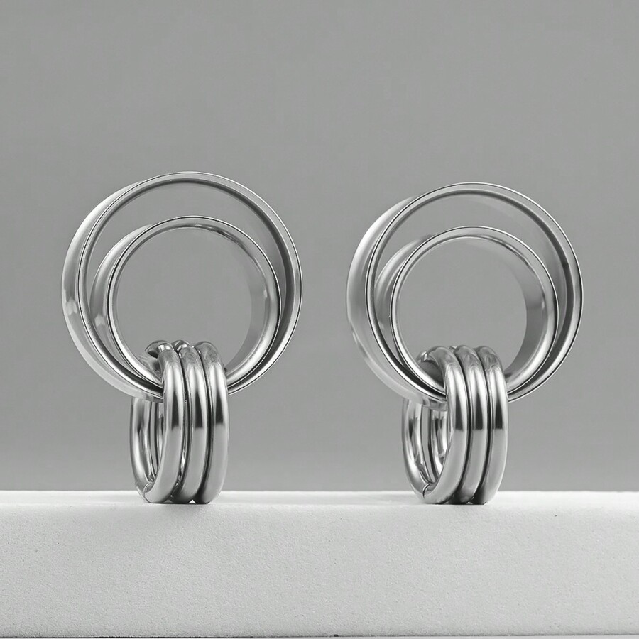 2pcs Hollow Gauges With Rings Ear Tunnels Plugs 316 Stainless Steel Ear