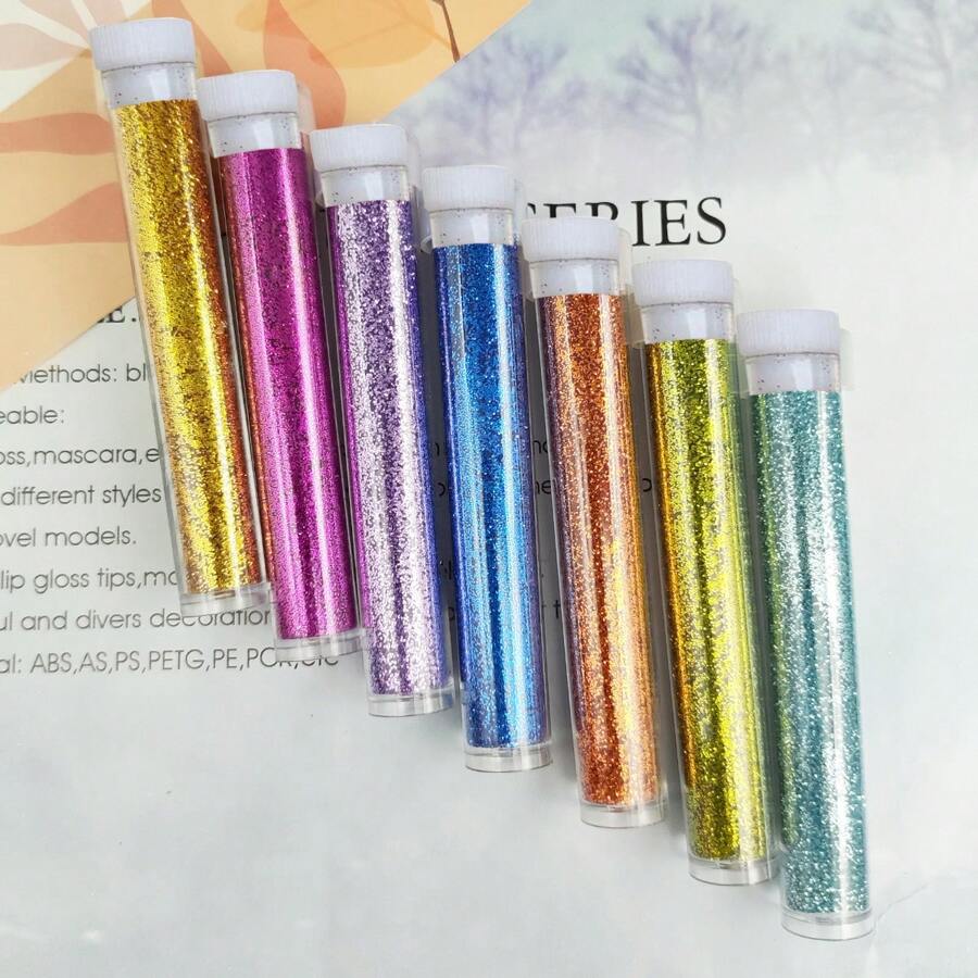 7pcs/Set Holographic Laser Ultra Fine Glitter Resin Craft Art Eye Shadow Makeup Glitter Powder, Golden Onion Powder Shade, Suitable For Glue & Slime DIY Nail Charms Nail Gems Nail Supplies - Multicolor - View 1