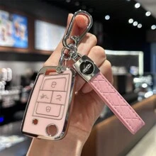带钥匙扣的钥匙扣盖适用于 Atlas 适用于 Golf 适用于 GTI 适用于 Jetta 适用于 Tiguan 汽车钥匙包，全面保护，4 个按钮