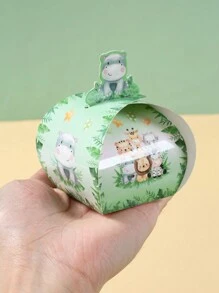 12 件绿色风格 3D 糖果盒礼品盒丛林动物主题生日派对礼物包装用品，绿色森林主题纸质礼品盒，适用于生日派对性别揭晓派对用品 - 綠色 - 查看 6