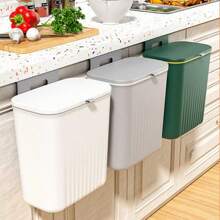 1pc Kitchen Trash Can Wall Mounted Household With Lid For Bathroom, Living Room, Food Waste Hanging Garbage Bin