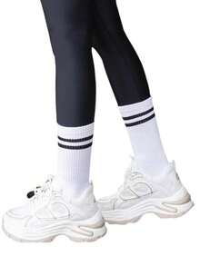 5/10 đôi tất dài đến bắp chân màu trơn Unisex, phù hợp cho cả nam và nữ mặc hàng ngày - Nhiều màu - Xem 5