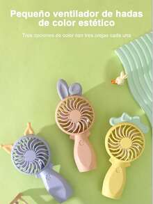 Lindo y divertido mini ventilador de estilo dibujo animado con orejas desmontables, ventilador silencioso de carga por puerto USB, portátil y manual, ideal para estudiantes - Rosa - Ver 6