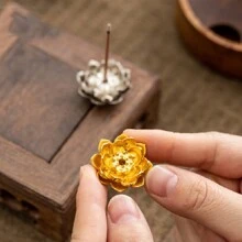Soporte mini de loto dorado para incienso aromático, quemador de incienso con aroma a loto para el hogar, accesorios para ceremonias de té, soporte para varillas de incienso