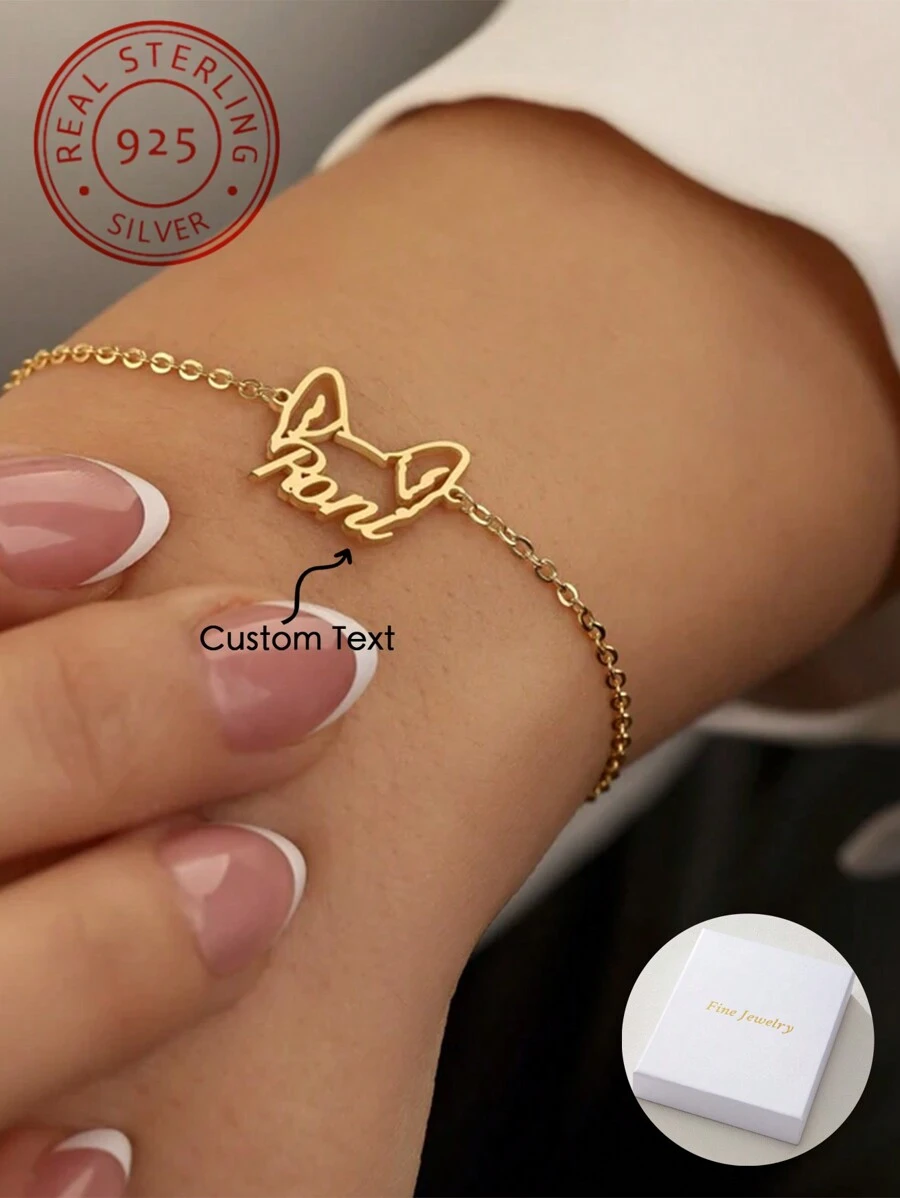 A 925 Sterling Silver 50 Cute Dog Line Customized English Name Bracelet, A Unique And Meaningful Gift For Pet Lovers And Dog Families, Warm And Unique Accessory Jewelry, Light Luxury Women's And Men's Jewelry Accessories - Multicolor - View 1