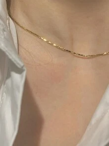 1 件简约优雅金色扣不锈钢链项链，适合日常佩戴 - 金黃色 - 查看 2