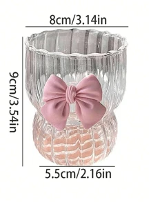 1 Stück rosa Schleife hitzebeständiger Borosilikat-Glas Teebecher, süßes dickes vertikales Streifendesign Wasserglas für Tee, Kaffee