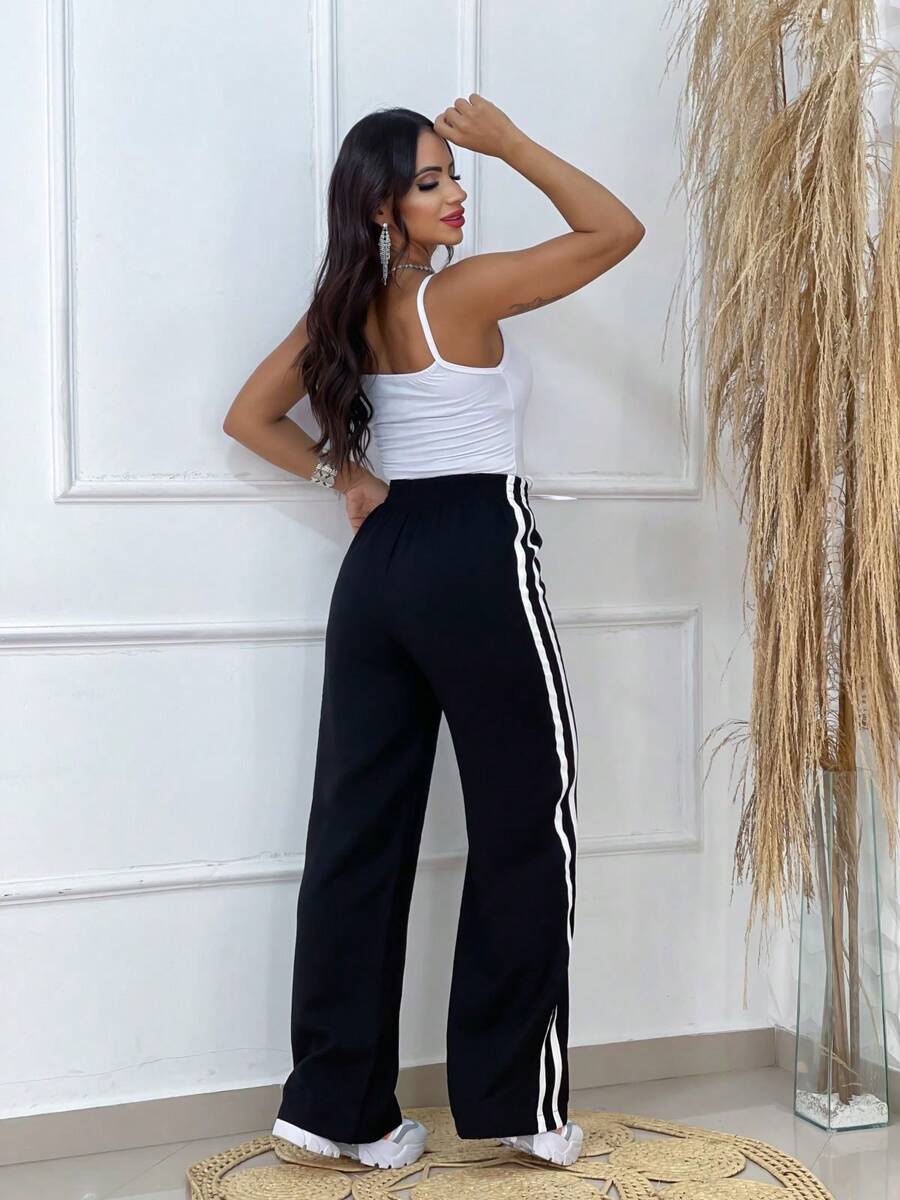 Striped Palazzo Pants - Negro - Ver 1